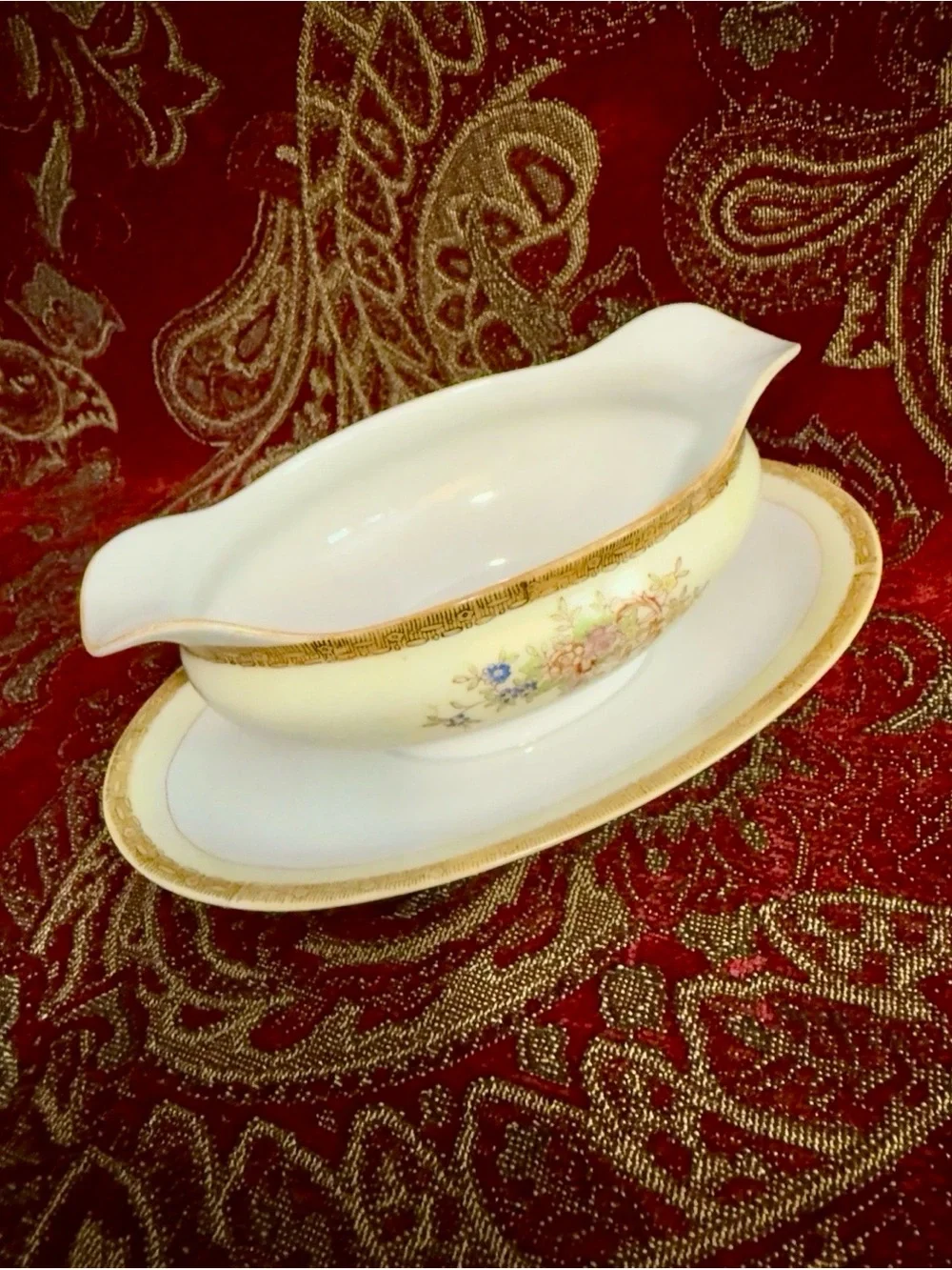 Vintage Noritake Porcelain Gravy Boat with Attached Underplate / Drip Tray 1930s